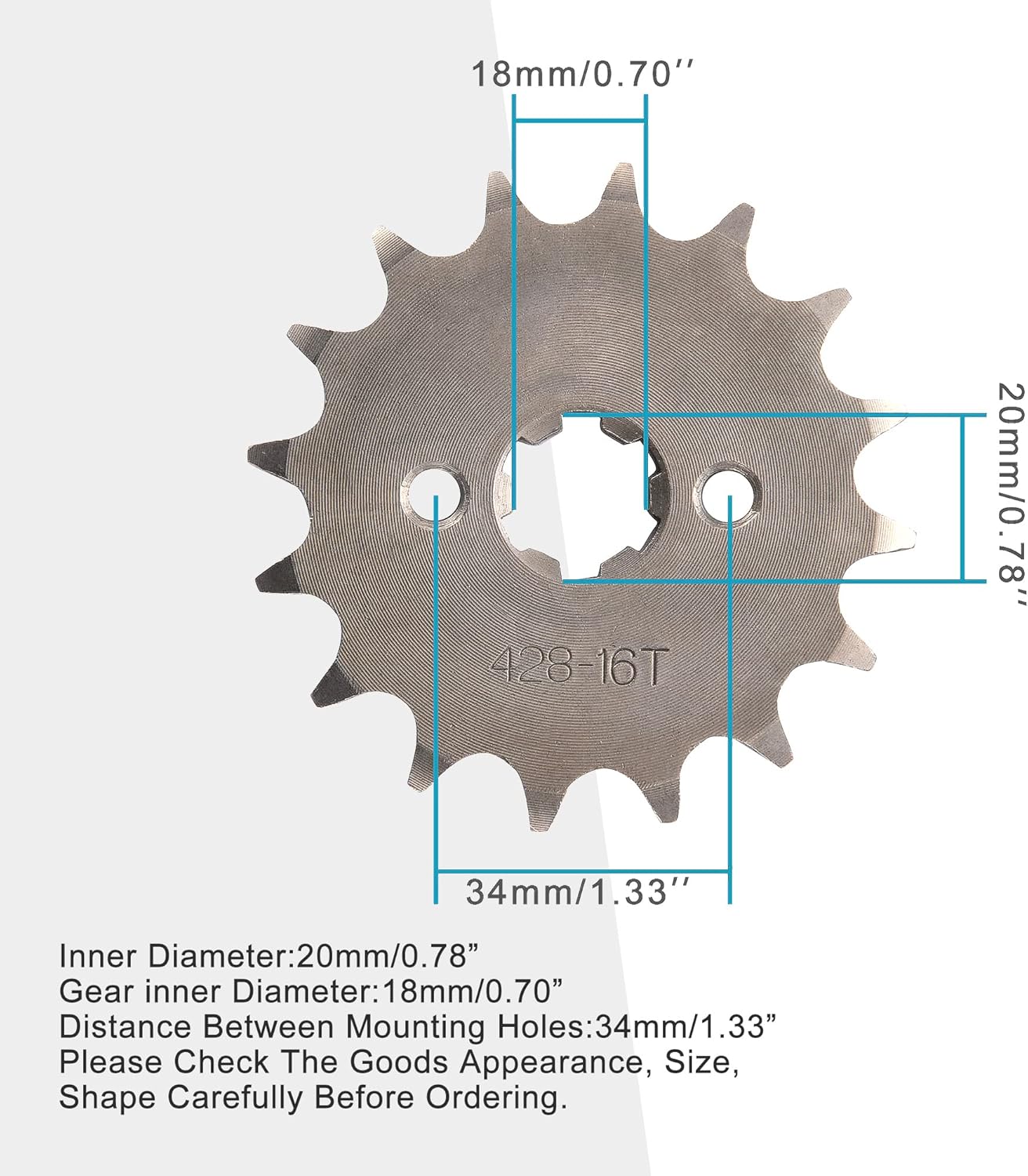 GOOFIT 20mm Sprocket Front Replacement for 50cc 110cc 125cc 140cc Dirt Bike ATV Go Kart Quad Pitbike Buggy Motorcycle(428-16T)