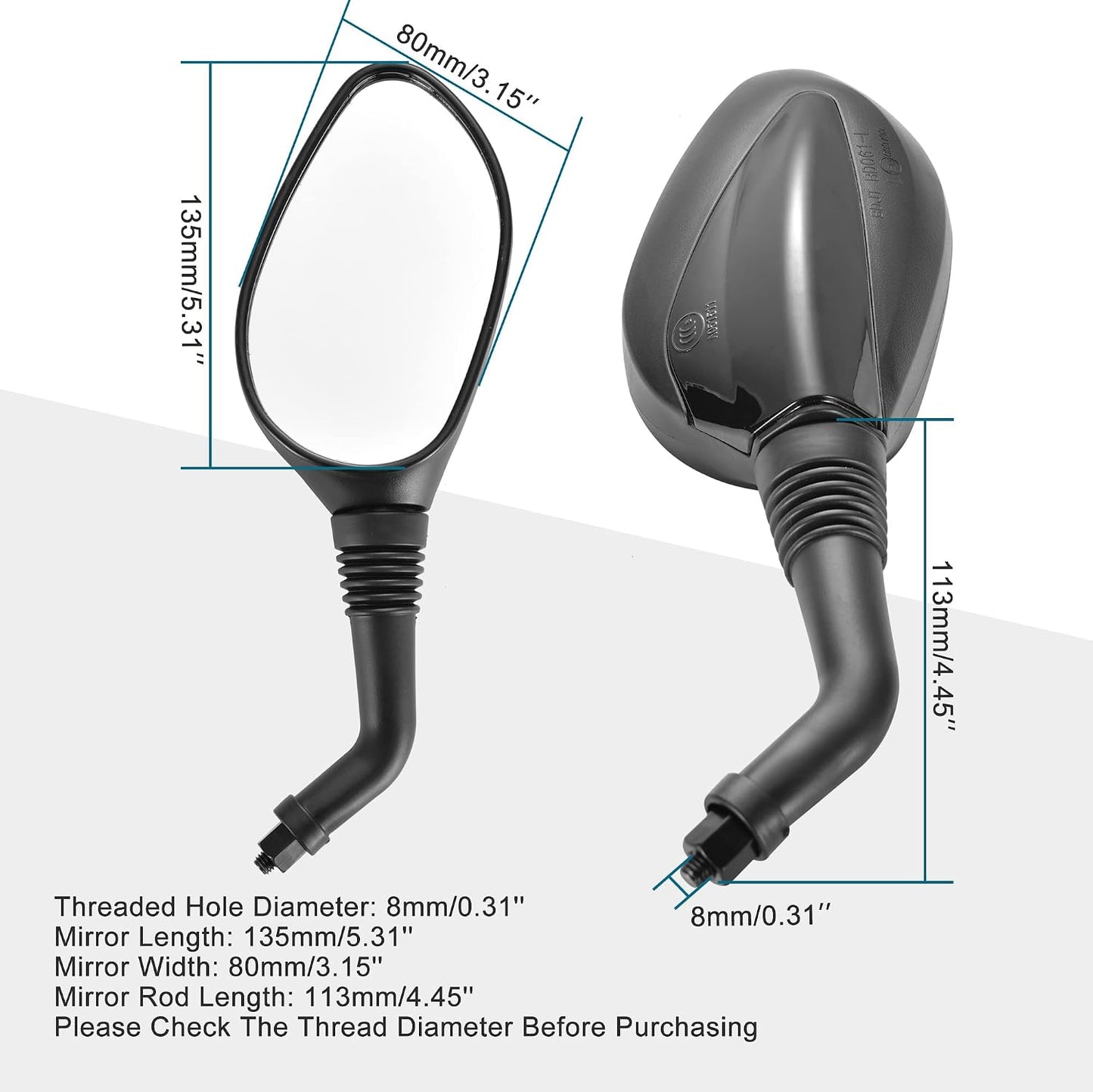 8mm Rear View Mirrors for GY6 Scooter Moped Motorcycle – 1 Pair