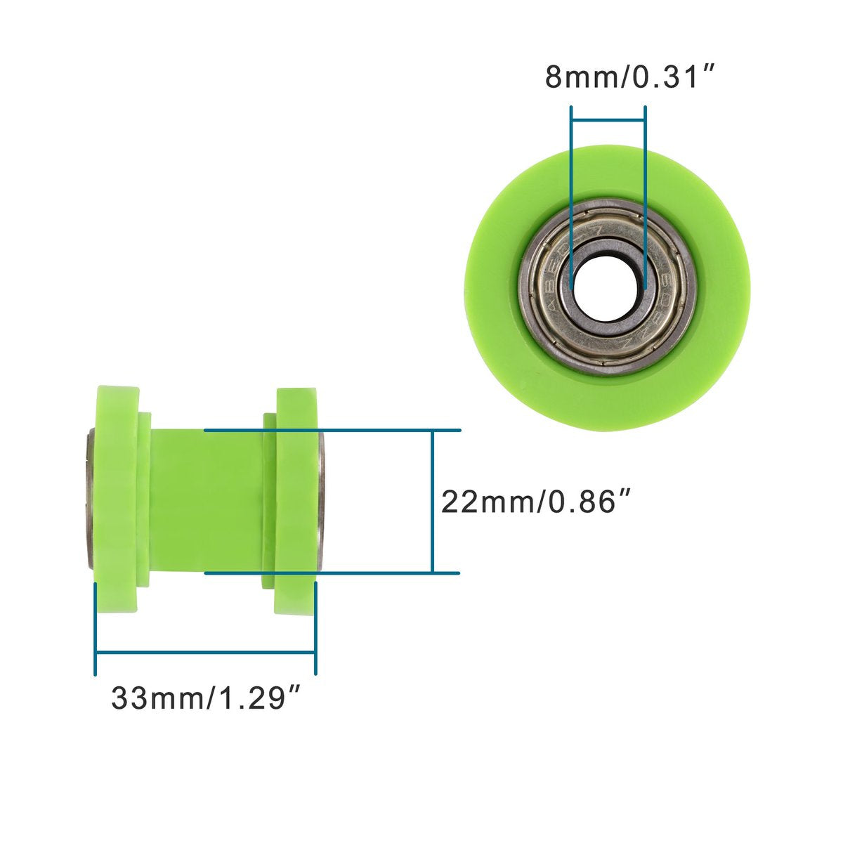 8mm Green Chain Roller Slider Tensioner Wheel for ATV Dirt Pit Bike
