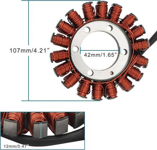 107mm stator with copper coils for GY6 engine, 42mm center bore, 12mm coil height, aftermarket motorcycle part