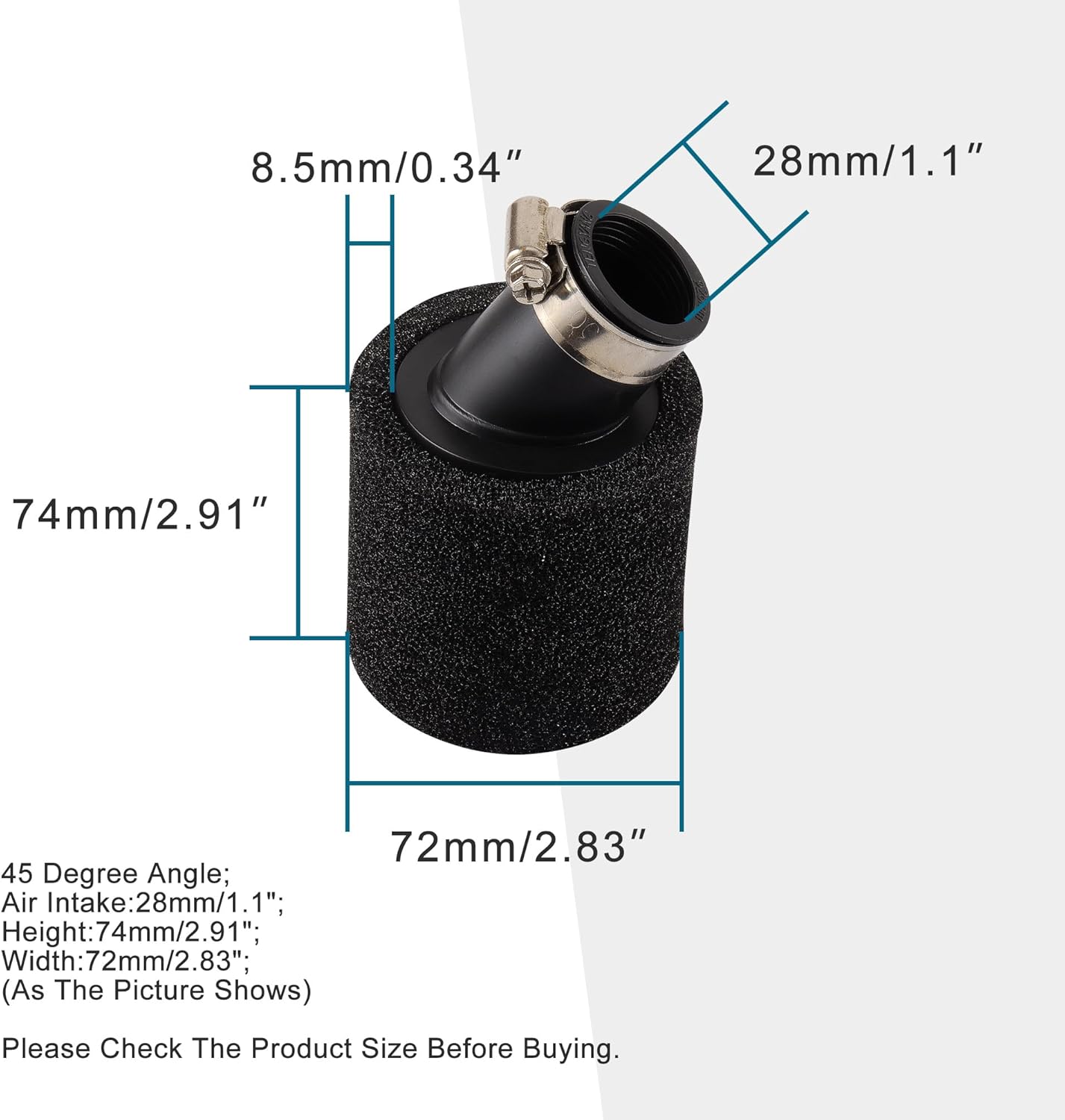 Black Bent Air Filter 28mm for 50cc Scooter ATV Mini Bike