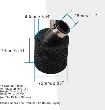 Black Bent Air Filter 28mm for 50cc Scooter ATV Mini Bike