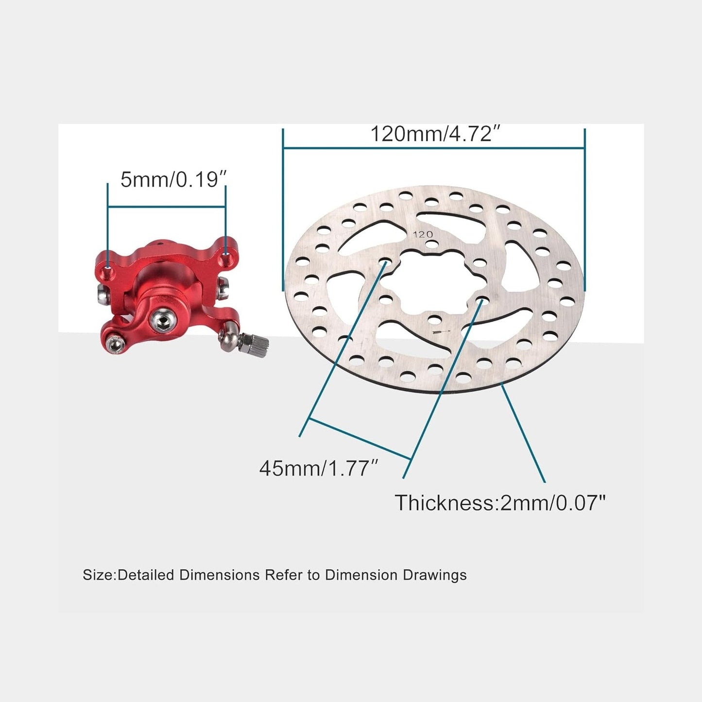 GOOFIT RED Brake Caliper+120mm Disc Rotor Brake Front Rear for MBX10 MBX11 Moto Rear Mini Bike 47cc 49cc Pocket Bike Goped Scooter Go-Kart Bicycle motorcycle Disc EBikes Mountain Bike And Sports Bike