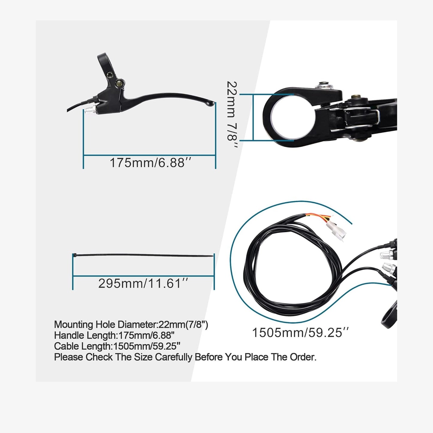 GOOFIT 7/8" 22mm 2 Wires Left&Right Handlebar Brake Lever with Ten Ties Replacement for Electric Mini Bike Mountain Bike Scooter