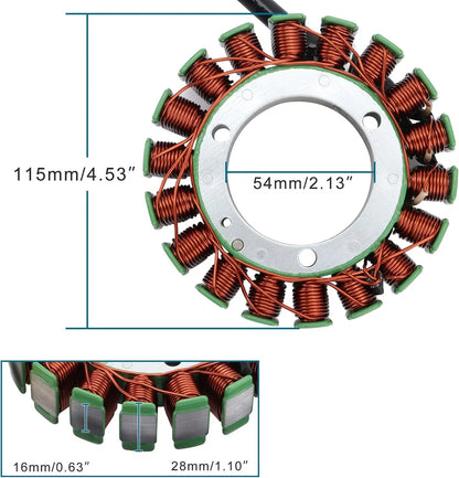 CFMoto CF500 CF600 CF625 stator replacement part with measurement dimensions shown