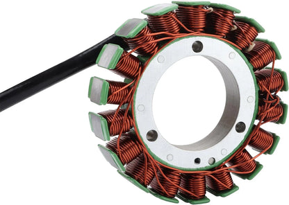 Close-up of copper coil motorcycle stator replacement part with green edges for CF Moto engines