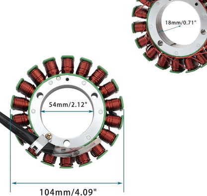 Replacement stator for CFMoto CF500 X5 UFORCE 500 with visible dimensions and copper coils
