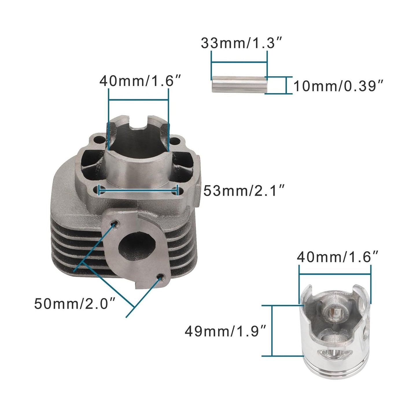 Cylinder Kit 40mm For 2 Stroke Jog 50cc Scooter
