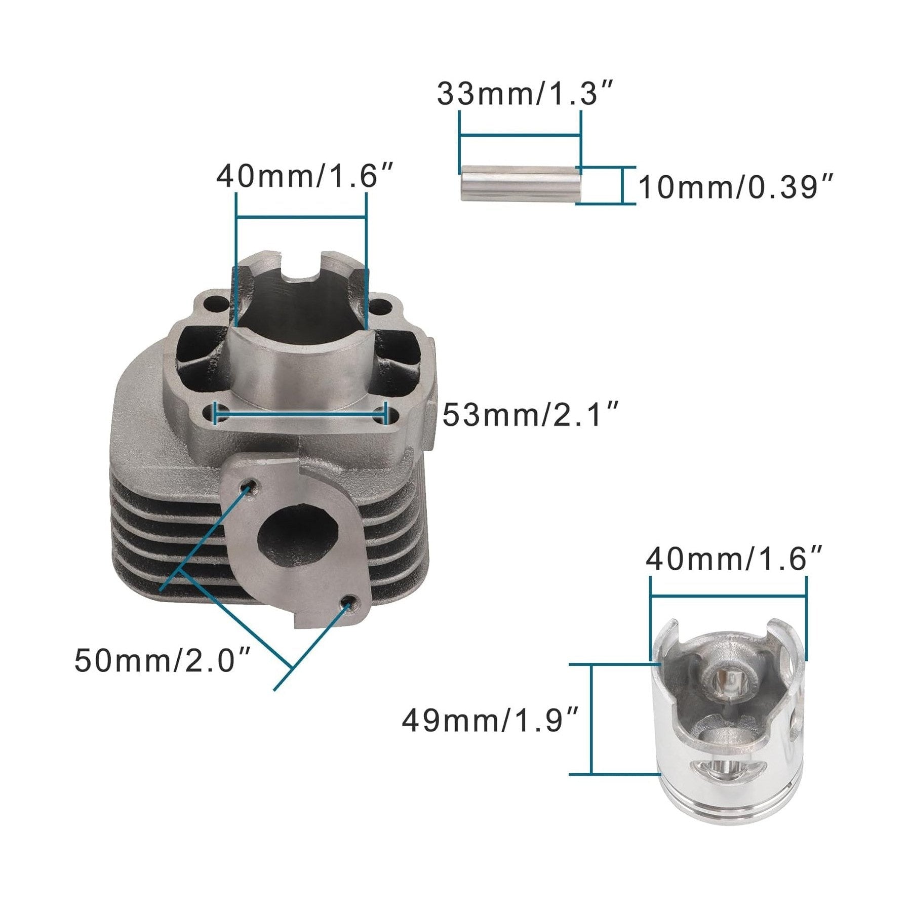 Cylinder Kit 40mm For 2 Stroke Jog 50cc Scooter