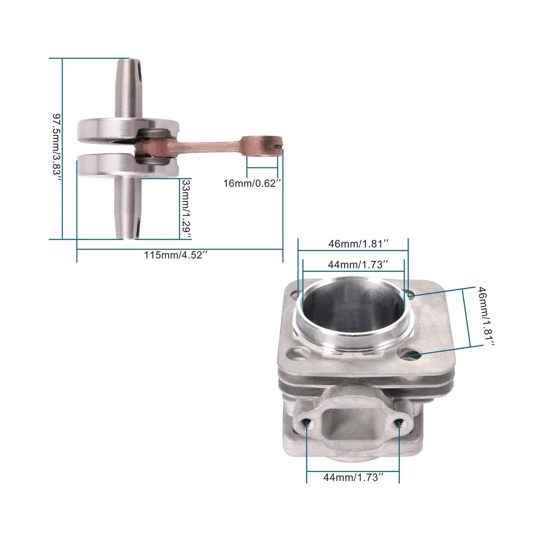Cylinder Kit 44mm For 2 Stroke 43cc 47cc 49cc 50cc Engine