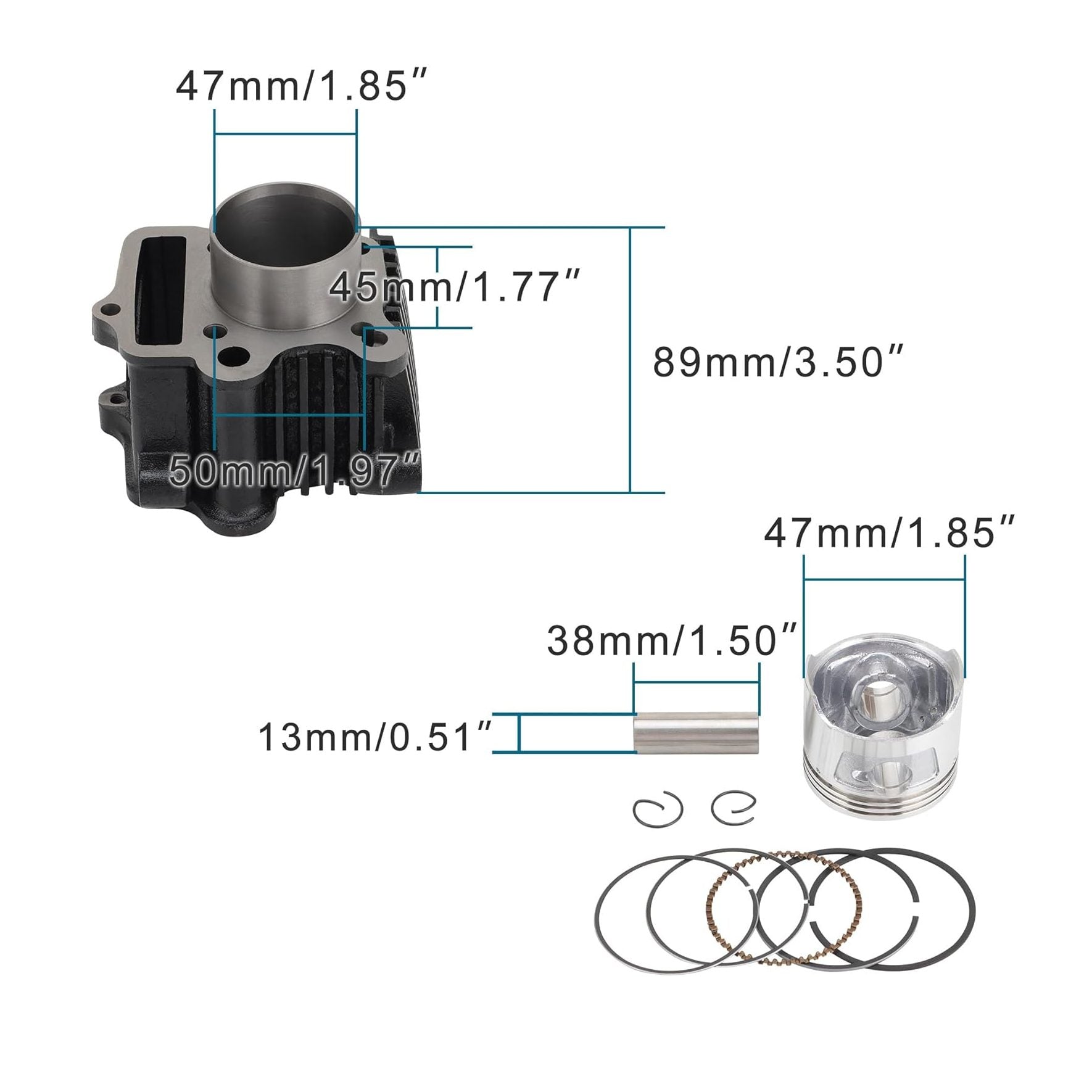 Cylinder Kit 47mm For 70cc ATC70 CRF70 CT70 TRX70 XR70 139QMB Engine