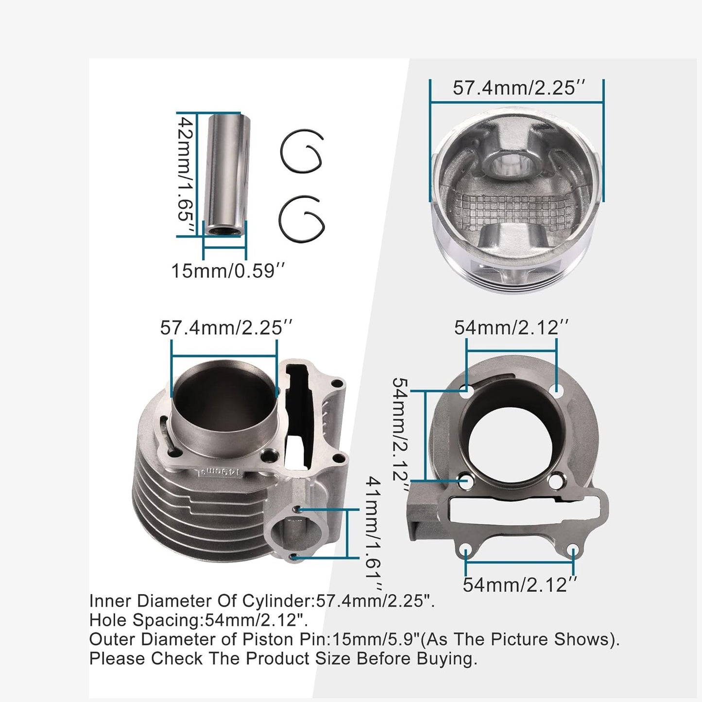 Cylinder Kit 57.4mm For 4 Stroke GY6 150cc ATV 157QMJ Engine