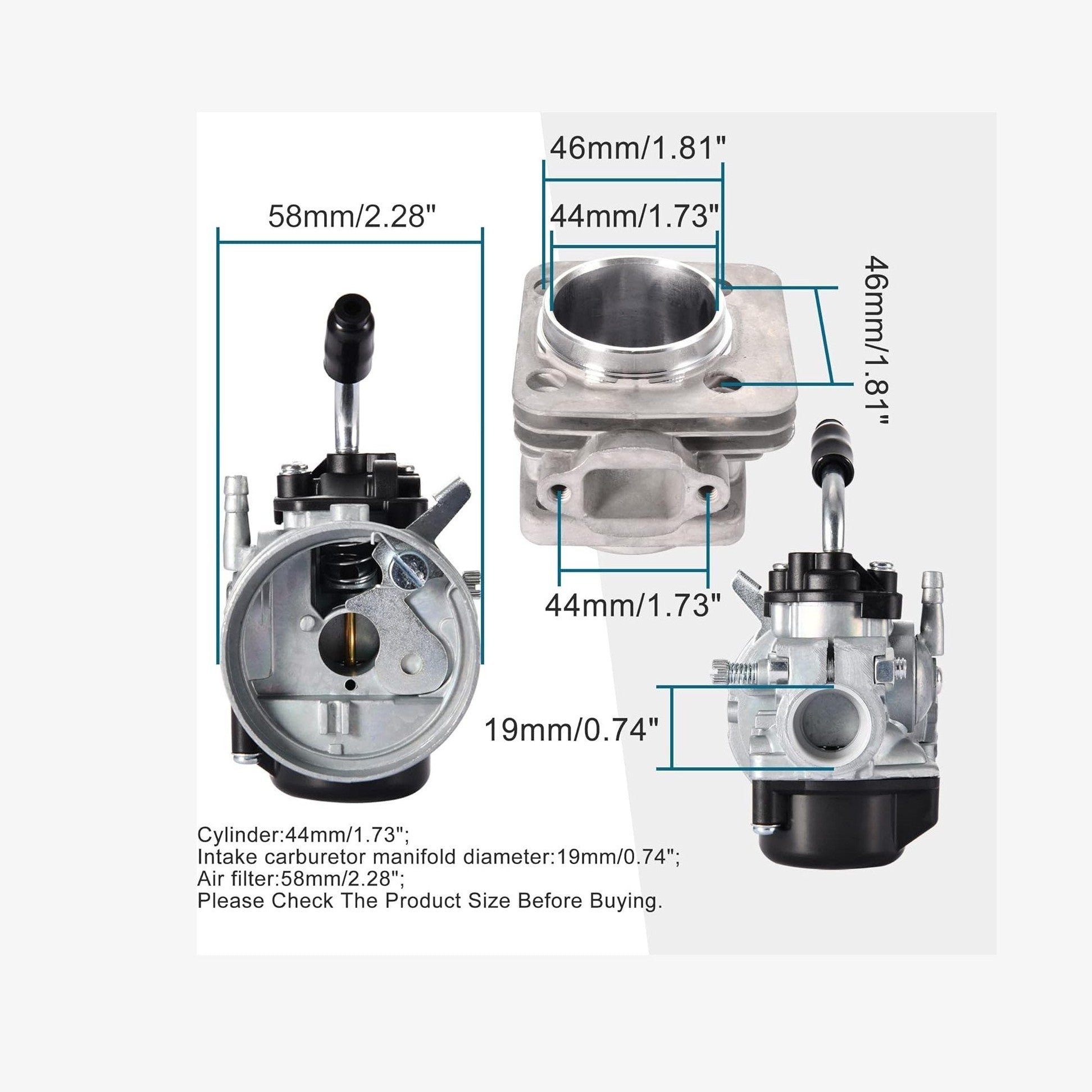 Cylinder Kits 44mm With Carburetor For 47cc 49cc 2-Stroke Engine