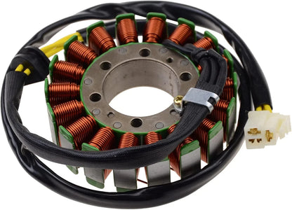 Motorcycle stator magneto replacement part with copper coils and connector plug