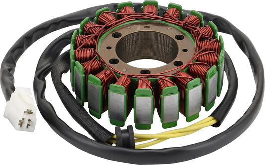 motorcycle stator coil with copper windings and wiring harness, aftermarket replacement part