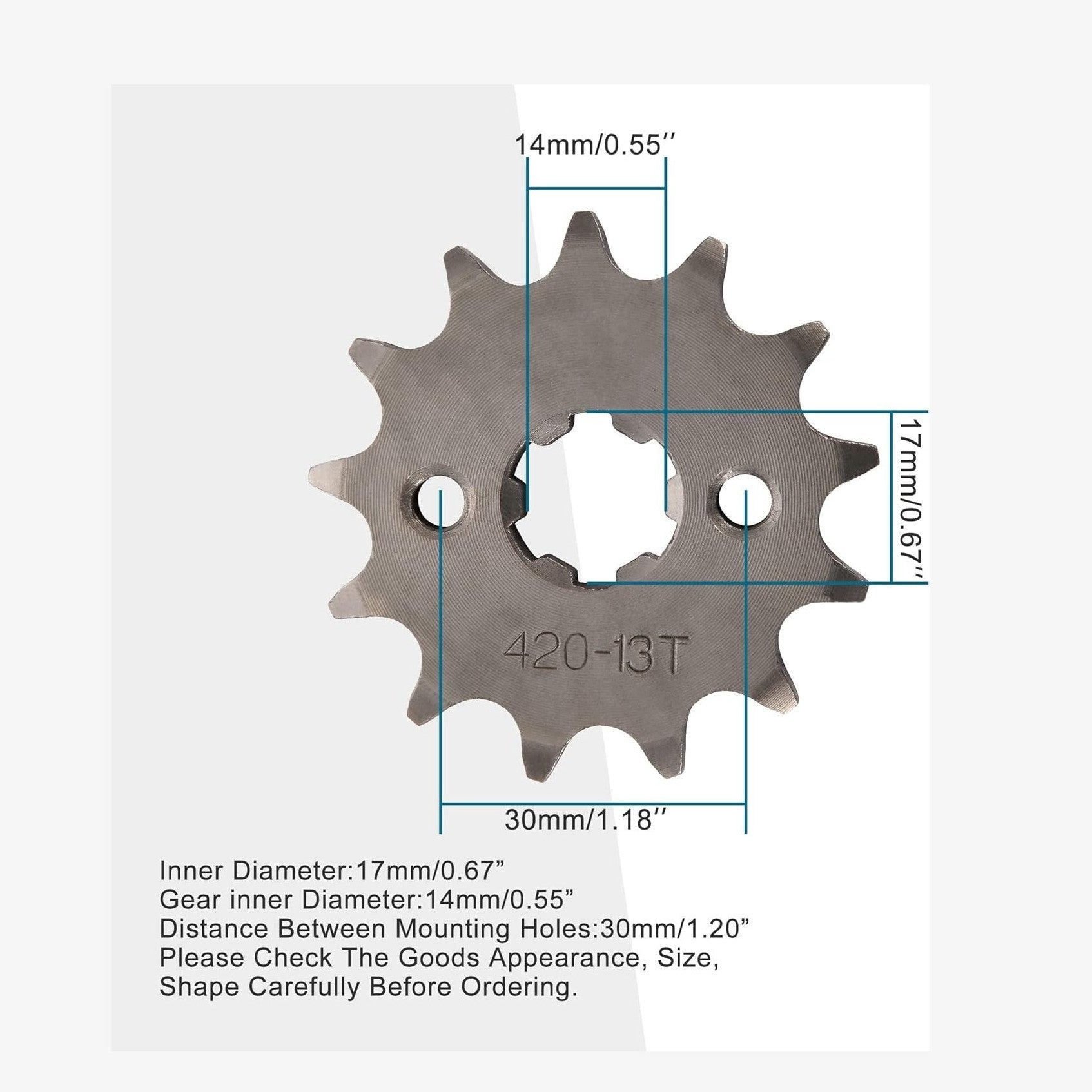 GOOFIT 17mm Front Sprocket for Motorcycle Dirt Bike ATV 420-13T