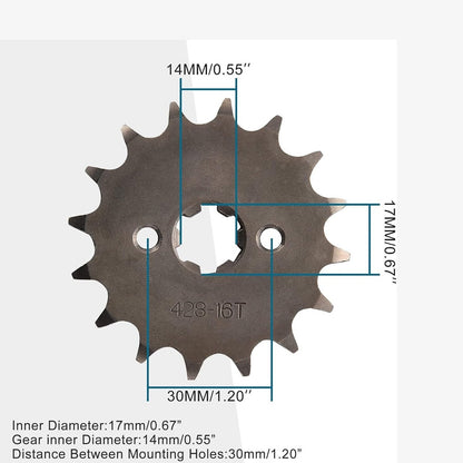 GOOFIT Motorcycle 428-16T 17mm Sprocket Front Replacement for 50cc 70cc 90cc 110cc 125cc 140cc Motorcycle ATV Dirt Bike