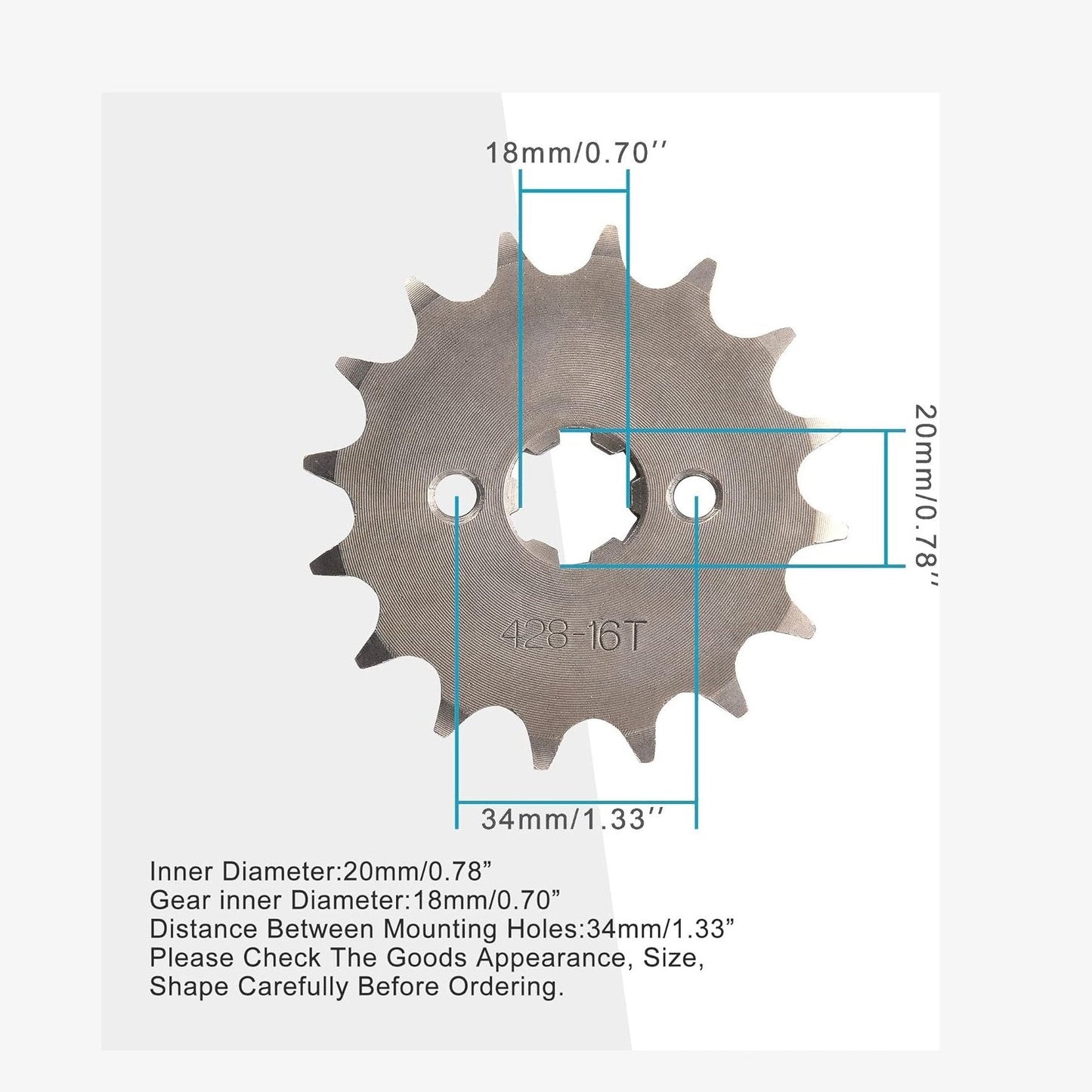 GOOFIT 20mm Sprocket Front Replacement for 50cc 110cc 125cc 140cc Dirt Bike ATV Go Kart Quad Pitbike Buggy Motorcycle 428-16T