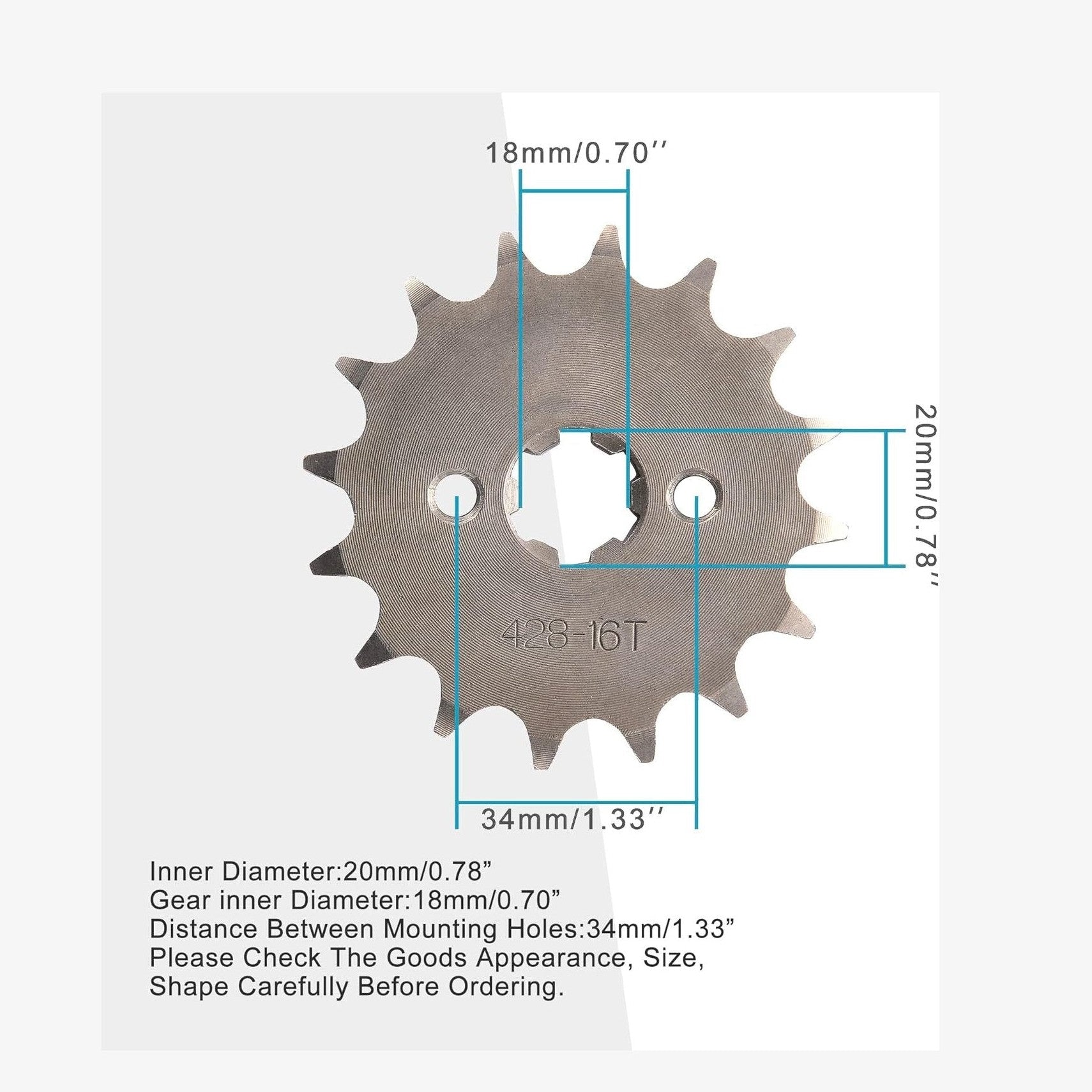 GOOFIT 20mm Sprocket Front Replacement for 50cc 110cc 125cc 140cc Dirt Bike ATV Go Kart Quad Pitbike Buggy Motorcycle 428-16T