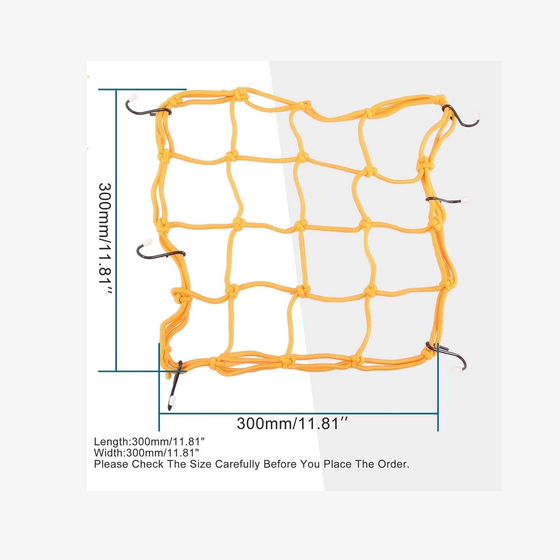 GOOFIT 12" x 12" Elasticated Bungee Luggage Cargo Net with Hooks Hold Down for Motorcycles Motorbike ATVs Bikes Cars Trucks Yellow