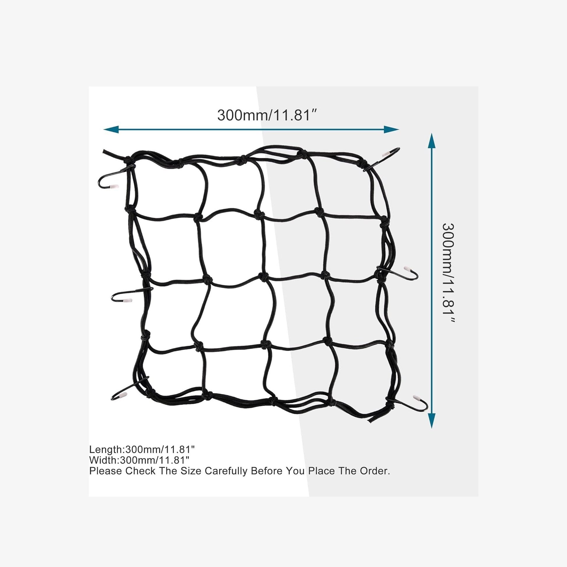 GOOFIT 12" x 12" Elasticated Bungee Luggage Cargo Net with Hooks Hold Down for Motorcycles Motorbike ATVs Bikes Cars Trucks Black