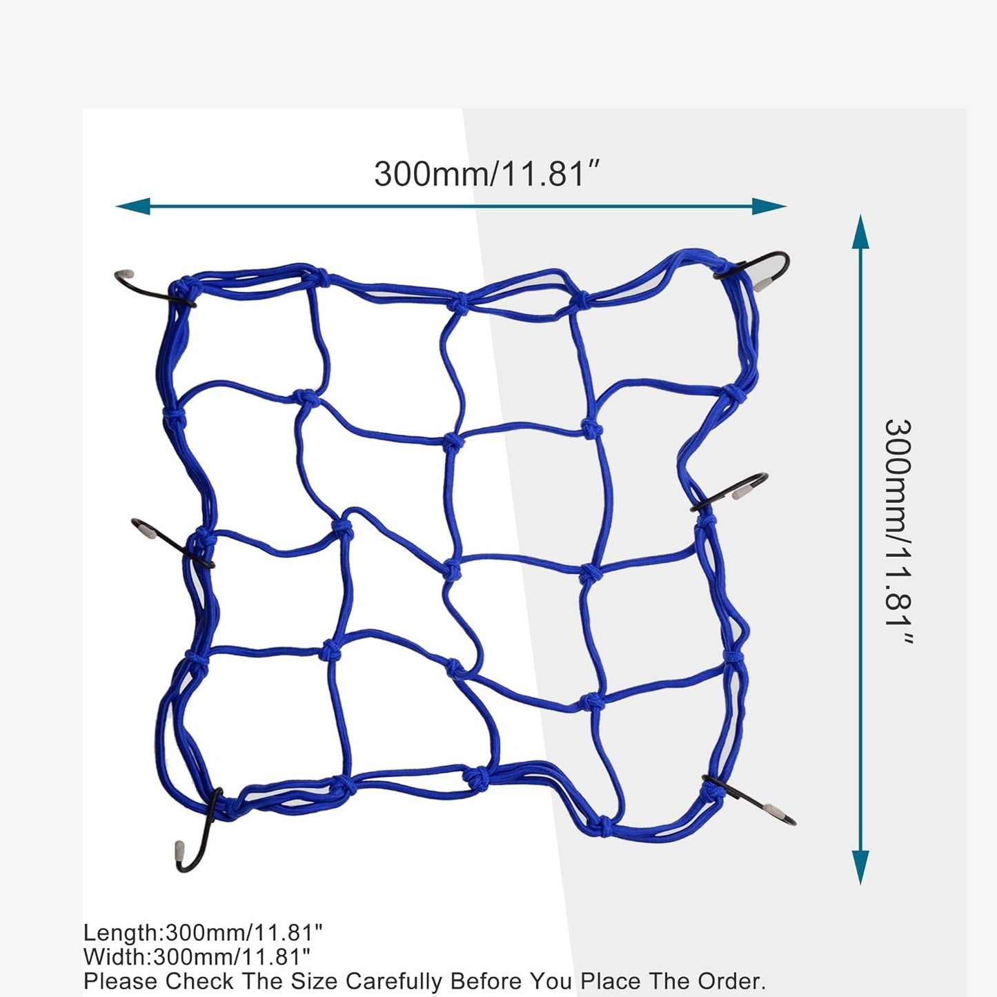 GOOFIT 12" x 12" Elasticated Bungee Luggage Cargo Net with Hooks Hold Down for Motorcycles Motorbike ATVs Bikes Cars Trucks Dark Blue