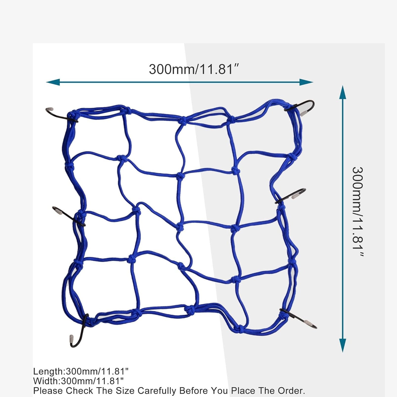 GOOFIT 12" x 12" Elasticated Bungee Luggage Cargo Net with Hooks Hold Down for Motorcycles Motorbike ATVs Bikes Cars Trucks Dark Blue
