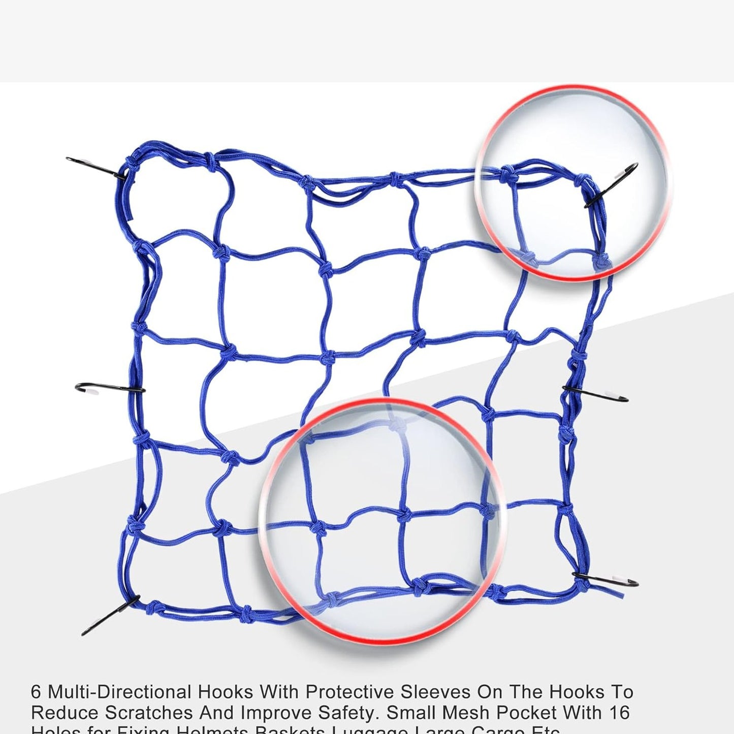 GOOFIT 15" x 15" Elasticated Bungee Luggage Cargo Net with Hooks Hold Down for Motorcycles Motorbike ATVs Bikes Cars Trucks Blue