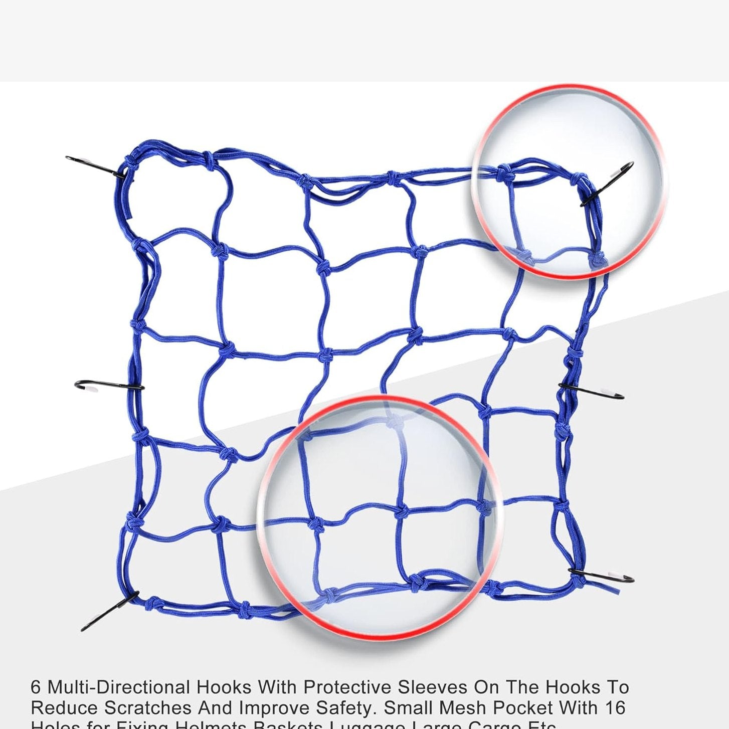 GOOFIT 15" x 15" Elasticated Bungee Luggage Cargo Net with Hooks Hold Down for Motorcycles Motorbike ATVs Bikes Cars Trucks Blue