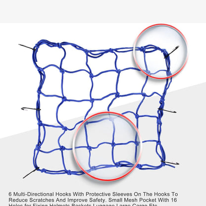 GOOFIT 15" x 15" Elasticated Bungee Luggage Cargo Net with Hooks Hold Down for Motorcycles Motorbike ATVs Bikes Cars Trucks Blue