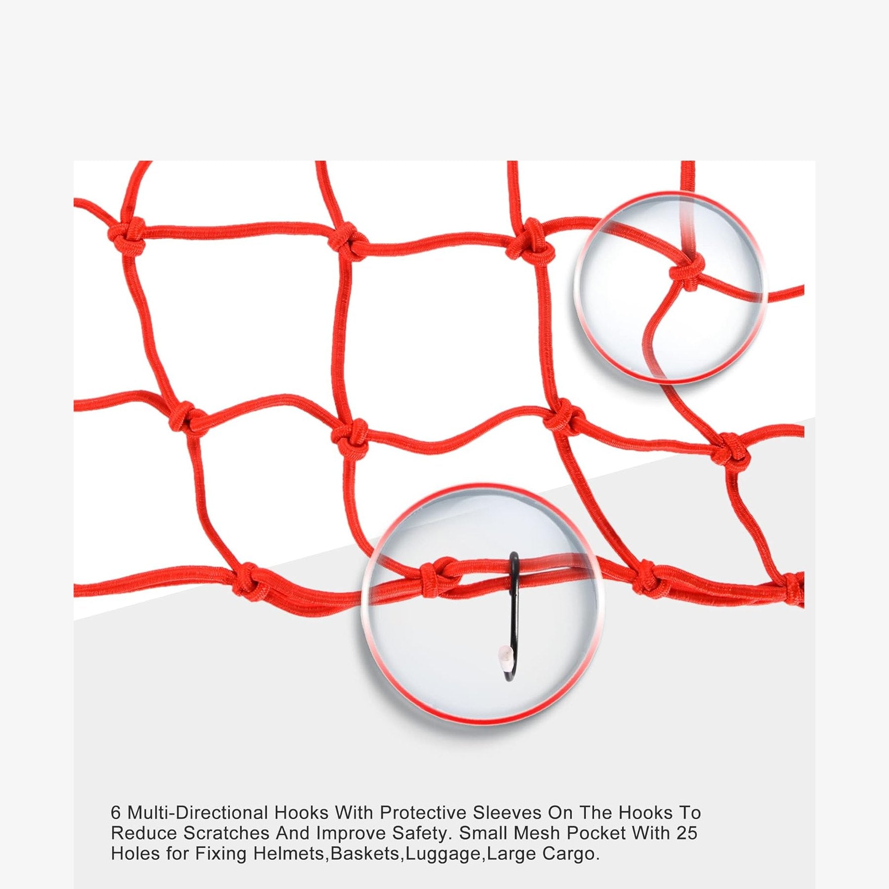 GOOFIT 15" x 15" Elasticated Bungee Luggage Cargo Net with Hooks Hold Down for Motorcycles Motorbike ATVs Bikes Cars Trucks Red