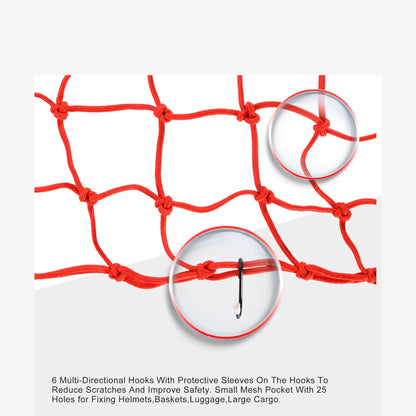 GOOFIT 15" x 15" Elasticated Bungee Luggage Cargo Net with Hooks Hold Down for Motorcycles Motorbike ATVs Bikes Cars Trucks Red