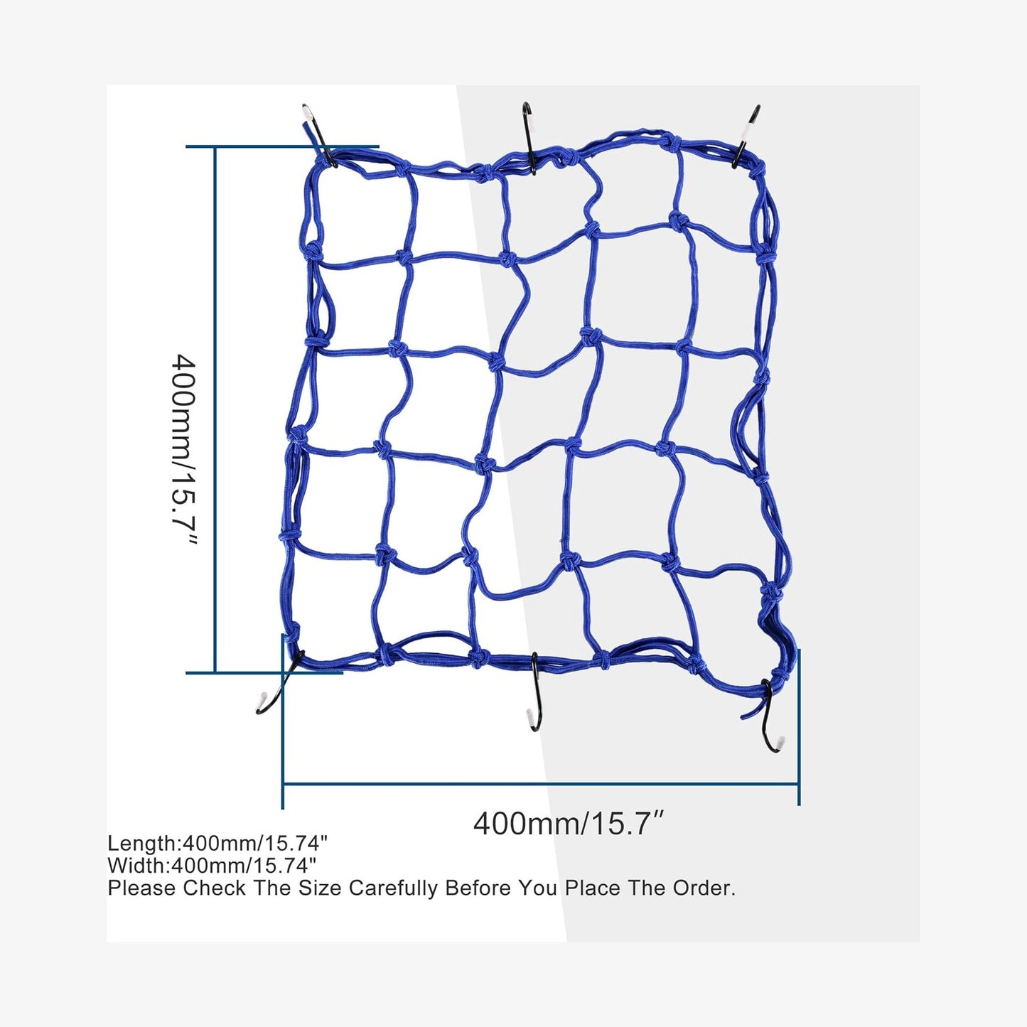 GOOFIT 15" x 15" Elasticated Bungee Luggage Cargo Net with Hooks Hold Down for Motorcycles Motorbike ATVs Bikes Cars Trucks Blue