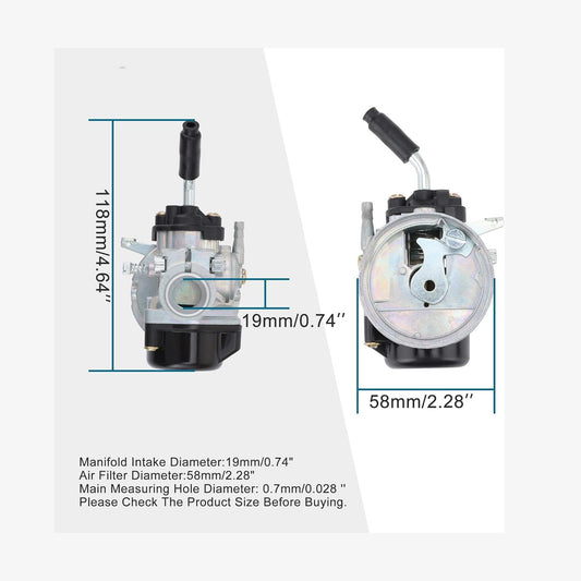 GOOFIT 19mm Carburetor with 58mm Air Filter for 2 Stroke 37cc 39cc 49cc 66cc 70cc 80cc Engine Motorized Bicycle Bike Pocket bike Scooter Quad ATV