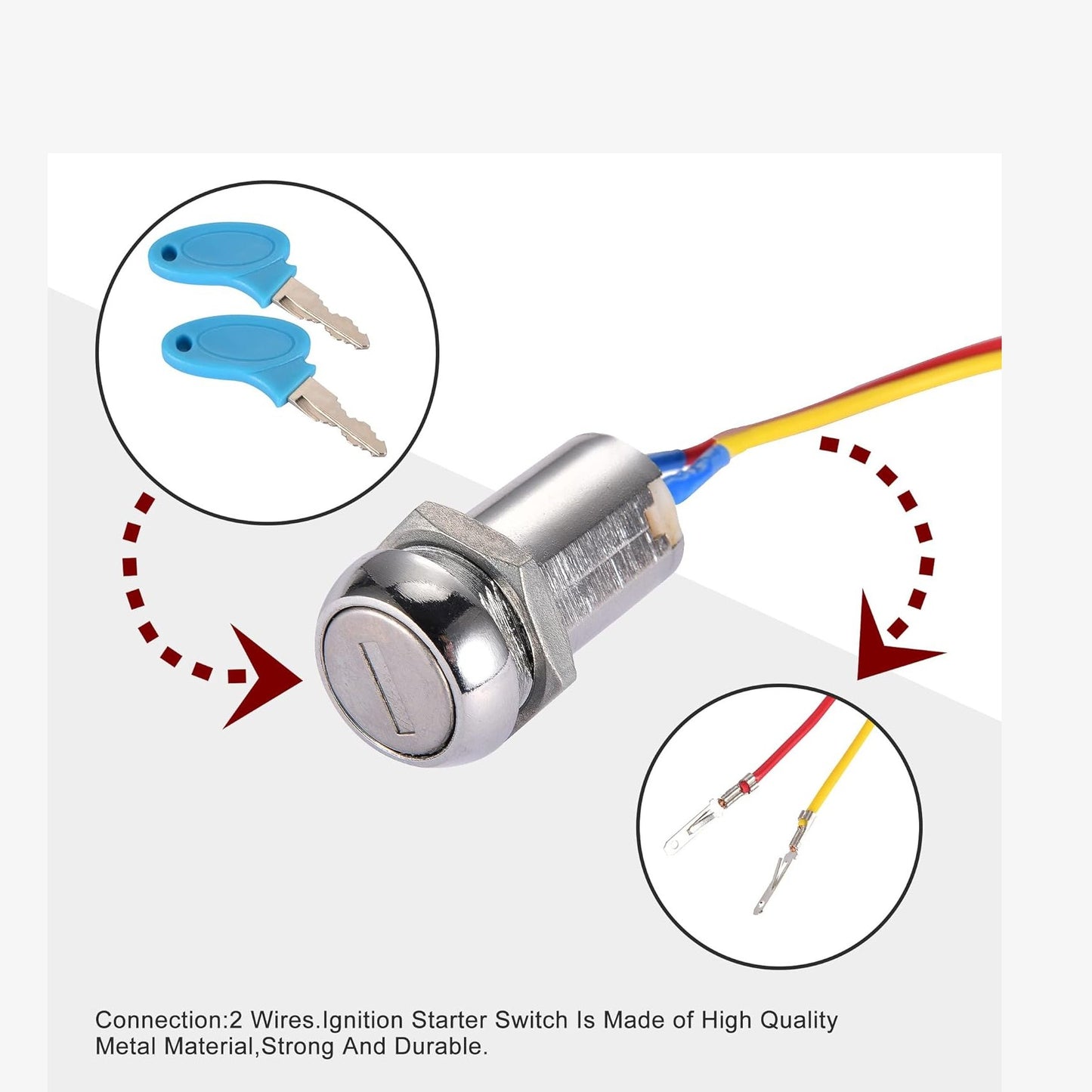 GOOFIT 2 Wire Iron Ignition Switch Key with 2 Keys On-Off Replacement for Electrics Scooter ATV Moped Go Kart Pocket Bike Motorcycle