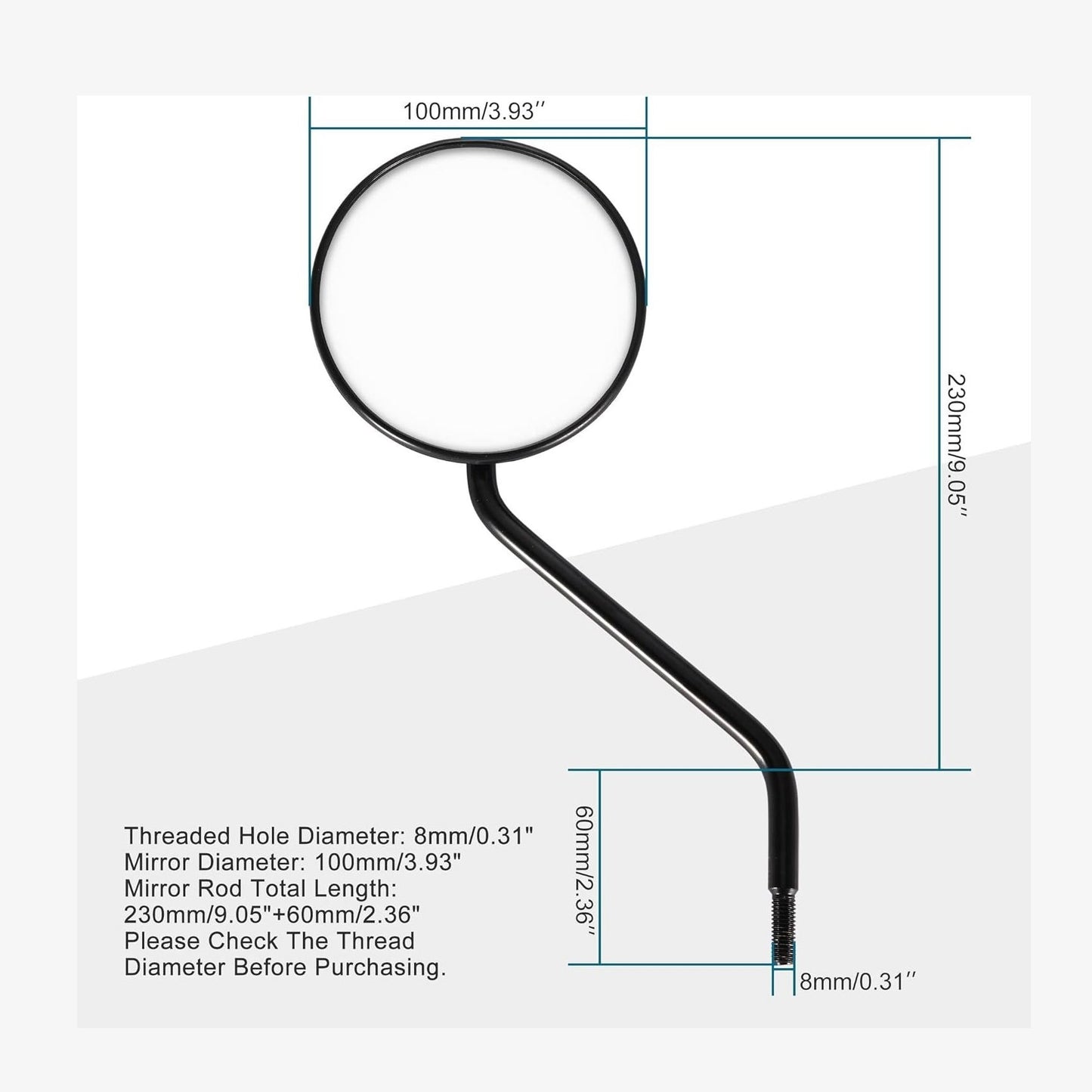 GOOFIT 2pcs Universal 8mm Black Round Plastic Rearview Mirrors for 50cc 70cc 90cc 110cc 125cc 150cc 200cc 250cc ATV Scooter Motorcycle