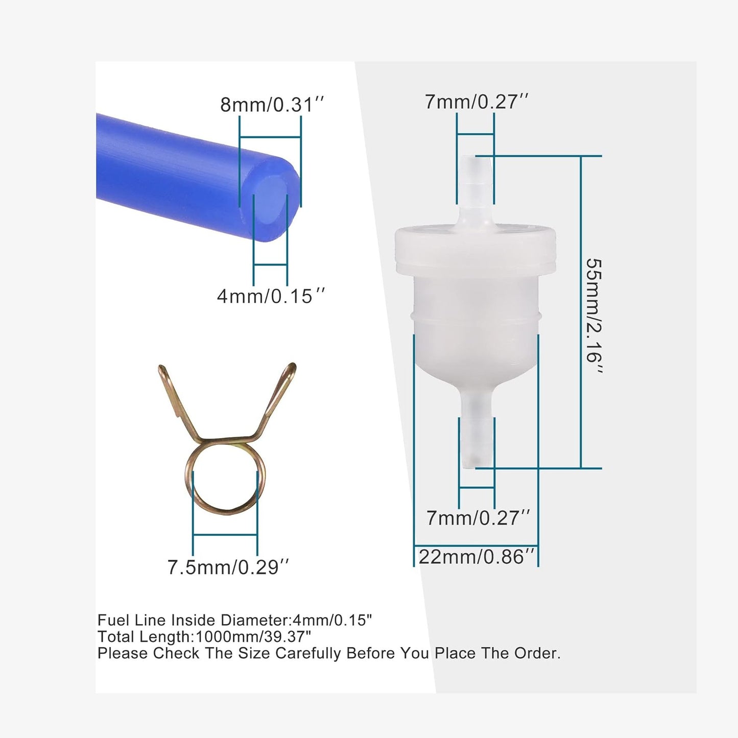 GOOFIT 4mm Inner Diameter Fuel Hose Line with Gas Filter Spring Clips Replacement for Universal ATV Motorcycle Dirt Bike Moped Pocket Bike Go Kart