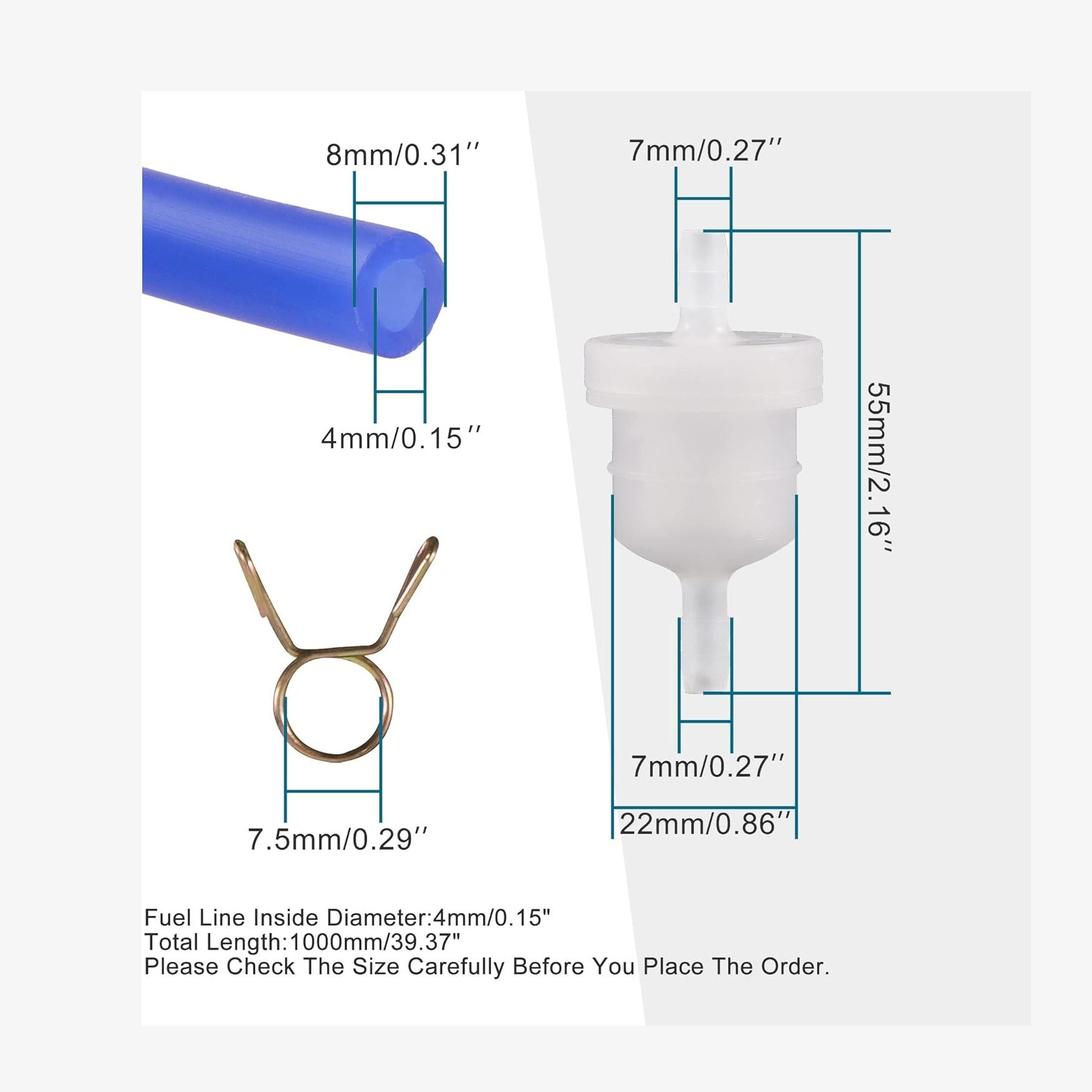 GOOFIT 4mm Inner Diameter Fuel Hose Line with Gas Filter Spring Clips Replacement for Universal ATV Motorcycle Dirt Bike Moped Pocket Bike Go Kart
