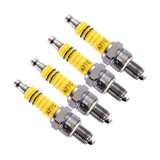 GOOFIT 4pcs Racing A7TC Spark Plug High Performance Replacement for 50cc 70cc 90cc 110cc 125cc 140cc 150cc Pit Dirt Bike Motorcycle ATV Quad Scooter Moped Buggy Go Karts Pack of 4