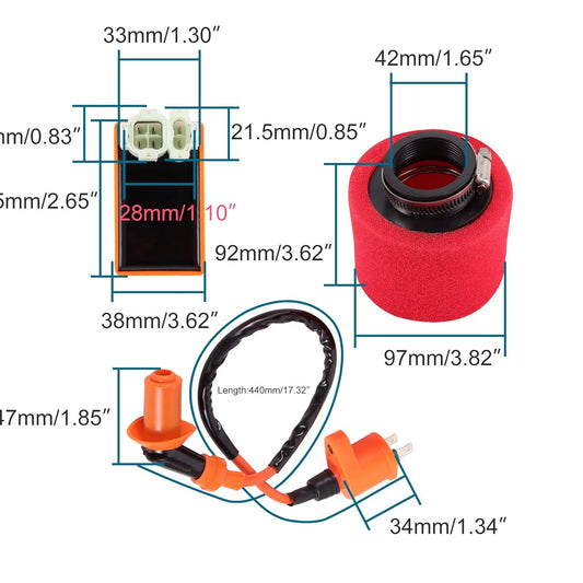GOOFIT 6 Pin AC CDI Ignition Coil and Air Filter Replacement for GY6 4-Stroke 139QMB 152QMI 50cc 125cc 150cc ATV Dirt Bike Go Kart Moped and Scooter