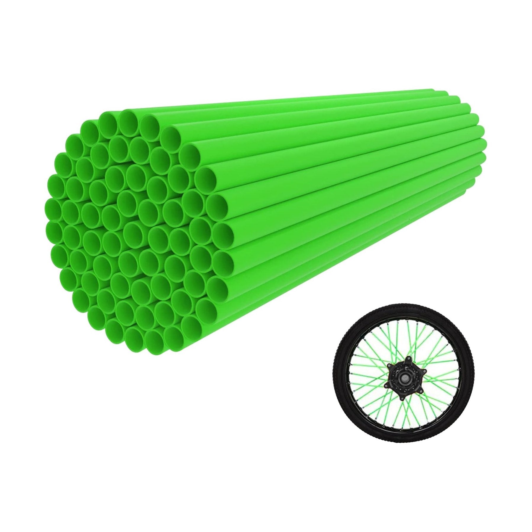 GOOFIT 72Pcs Motorcycle Spoke Skins Covers Coats Wheels Trim Cover Pipe Decorative Protective Wraps Kits for SUV Bicycle Off-Road Dirt Bike Green