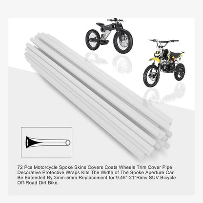 GOOFIT 72Pcs Motorcycle Spoke Skins Covers Coats Wheels Trim Cover Pipe Decorative Protective Wraps Kits for Bicycle & Motorcycle Plastic Rims Spoke Skins White