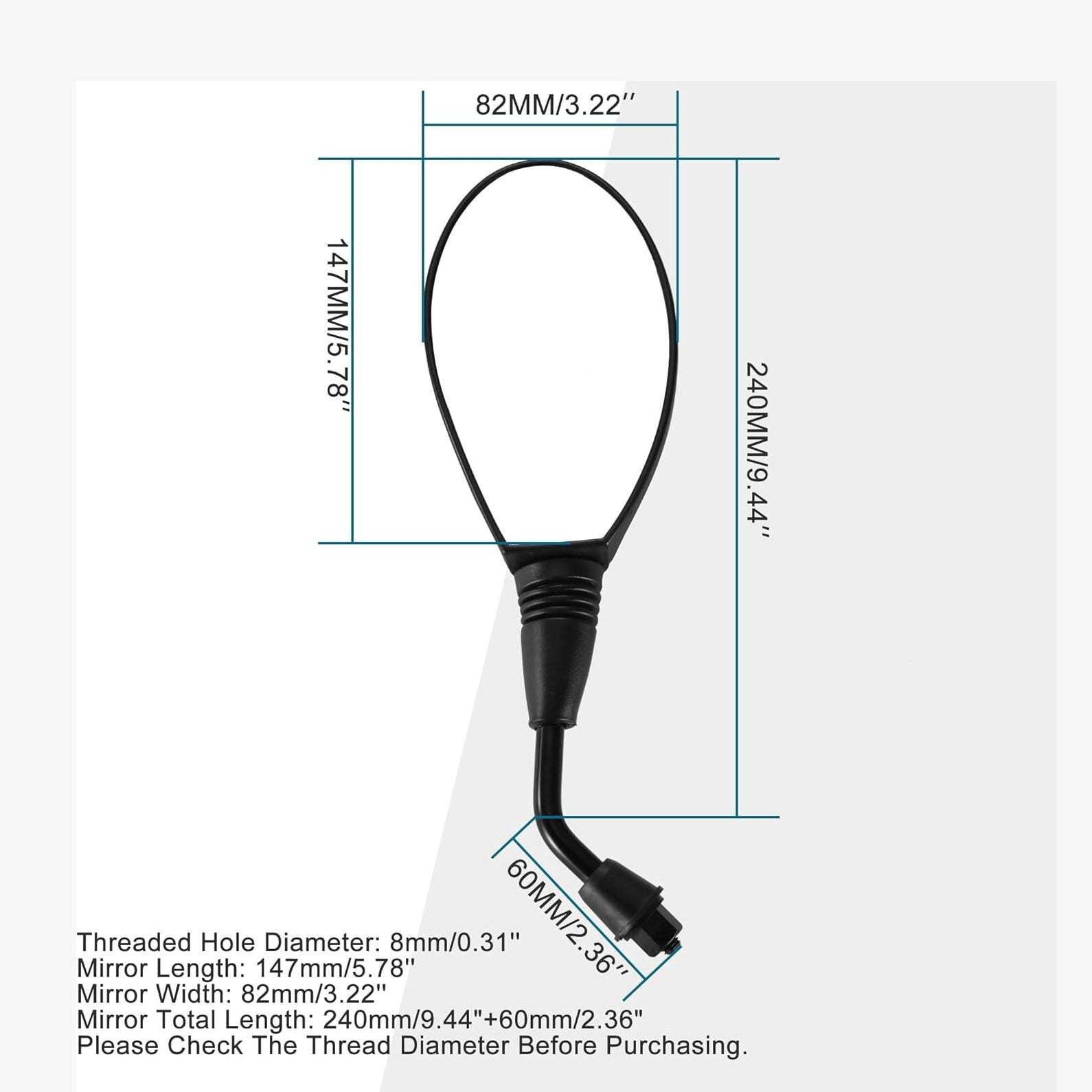 GOOFIT 8mm Clockwise Black Side Rear View Mirrors Replacement for Motorcycle Moped ATV GY6 Touring Bikes Sport Bike Racers Electric Scooter