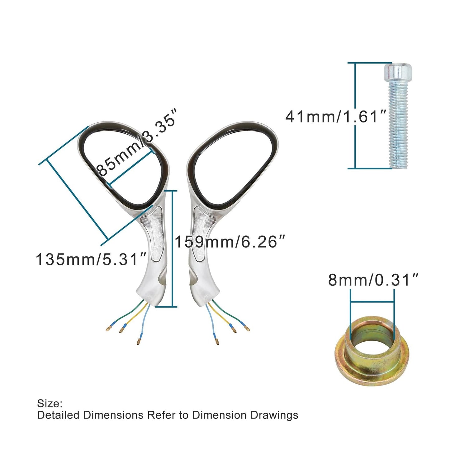 GOOFIT 8mm Motorcycle Rear View Mirror for GY6 50cc 125cc 150cc 250cc Scooter Moped Blue