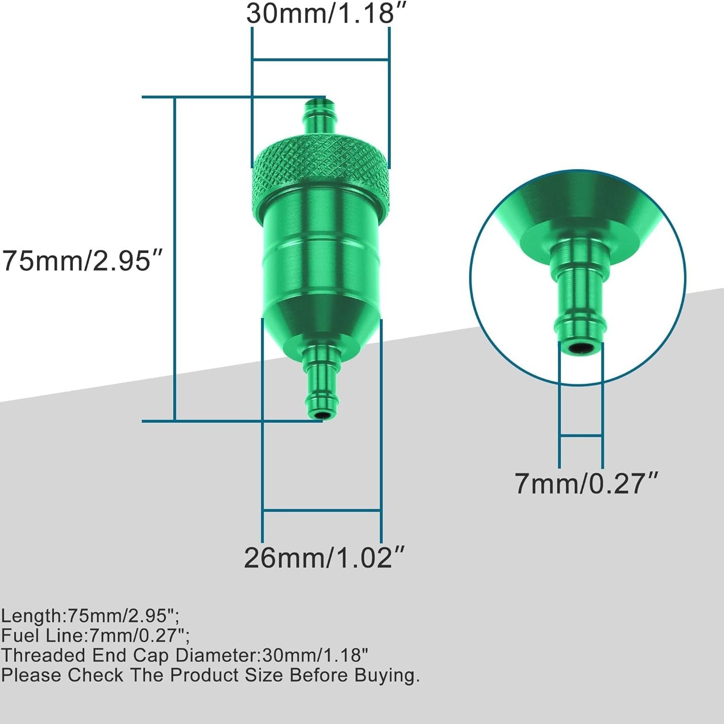 GOOFIT Aluminum Fuel Gas Filter for Mini Pocket Bike Motorcycle ATV Dirt Bike Pit Bike Green