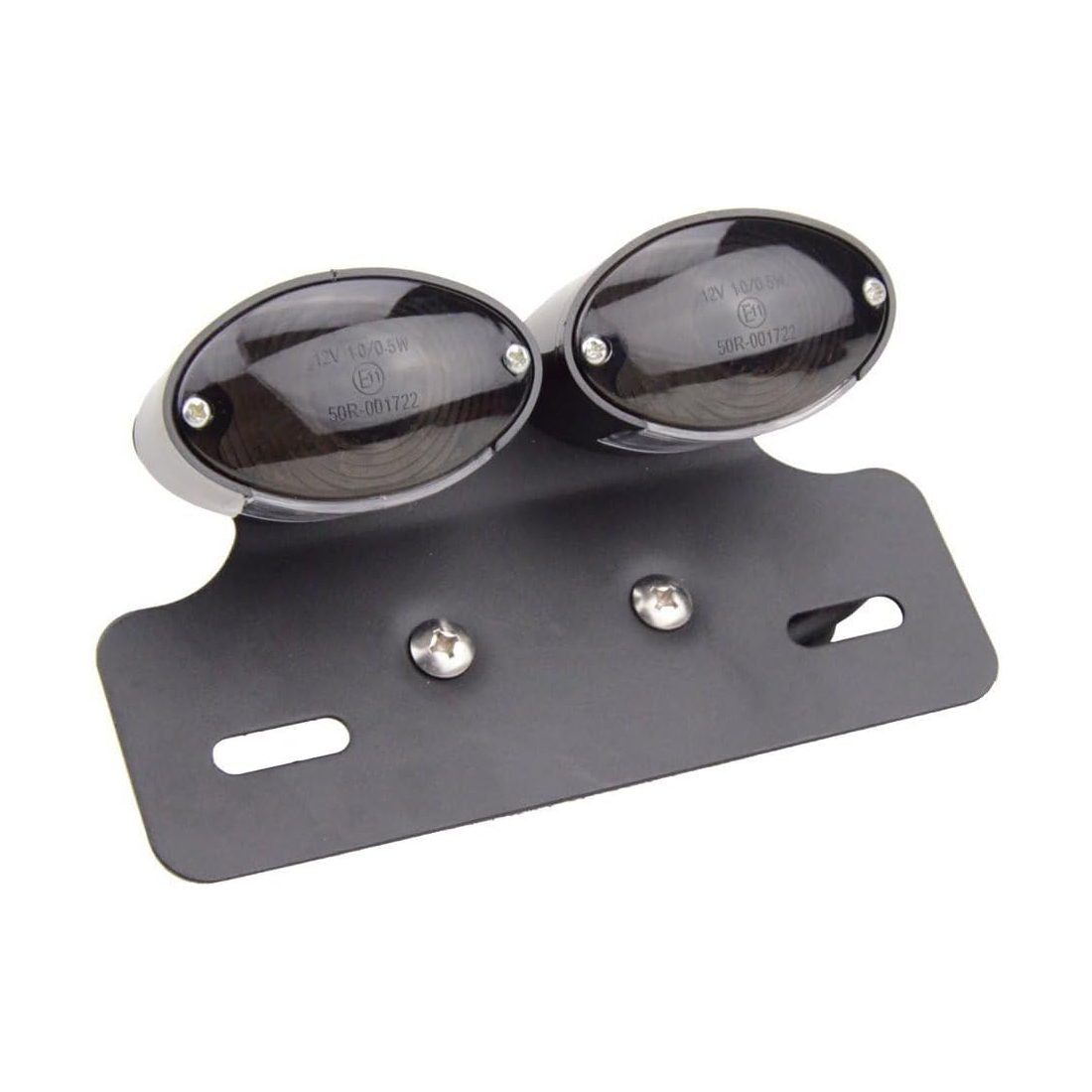 GOOFIT Chrome Motorcycle Double Cat Eye Bulb Rear Brake Indicator Tail Light With Integrated Turn Signals Gray Backup Lamp Replacement for Racing ATV Scooter Bike