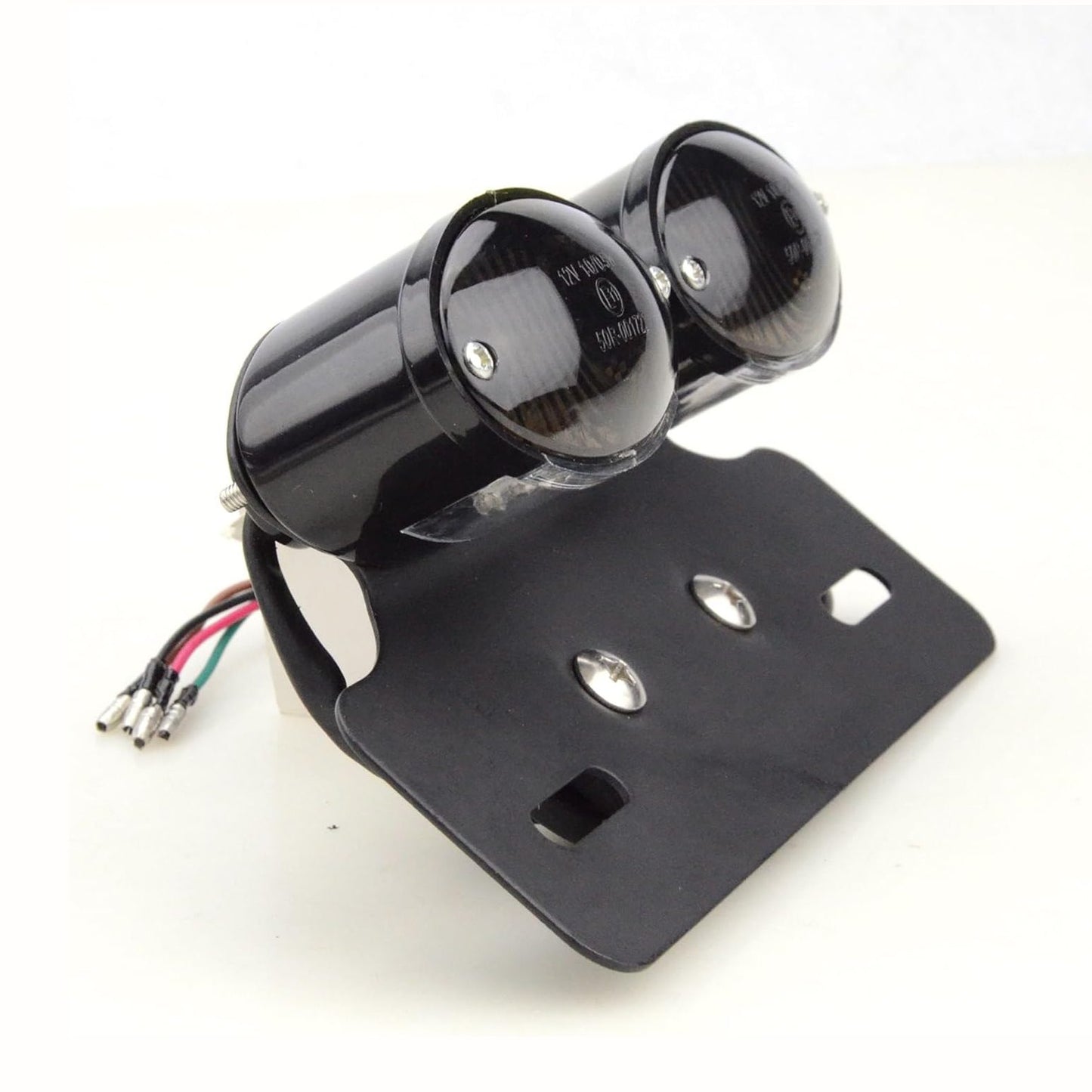 GOOFIT Chrome Motorcycle Double Cat Eye Bulb Rear Brake Indicator Tail Light With Integrated Turn Signals Gray Backup Lamp Replacement for Racing ATV Scooter Bike