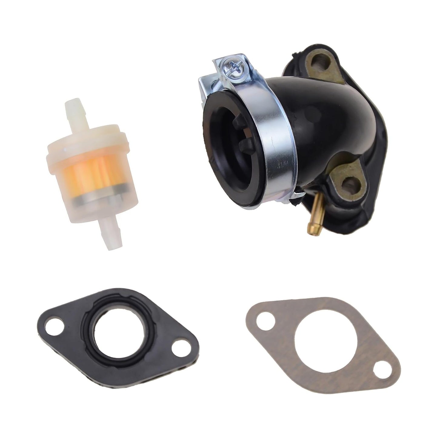 GOOFIT Fuel Filter 90 Degree Bent Intake Manifold Pipe with Intake Manifold Gasket Spacer Replacement for 50cc 70cc 90cc 110cc 125cc Taotao Roketa ATV Dirt Bike Go Kart 4 Wheeler