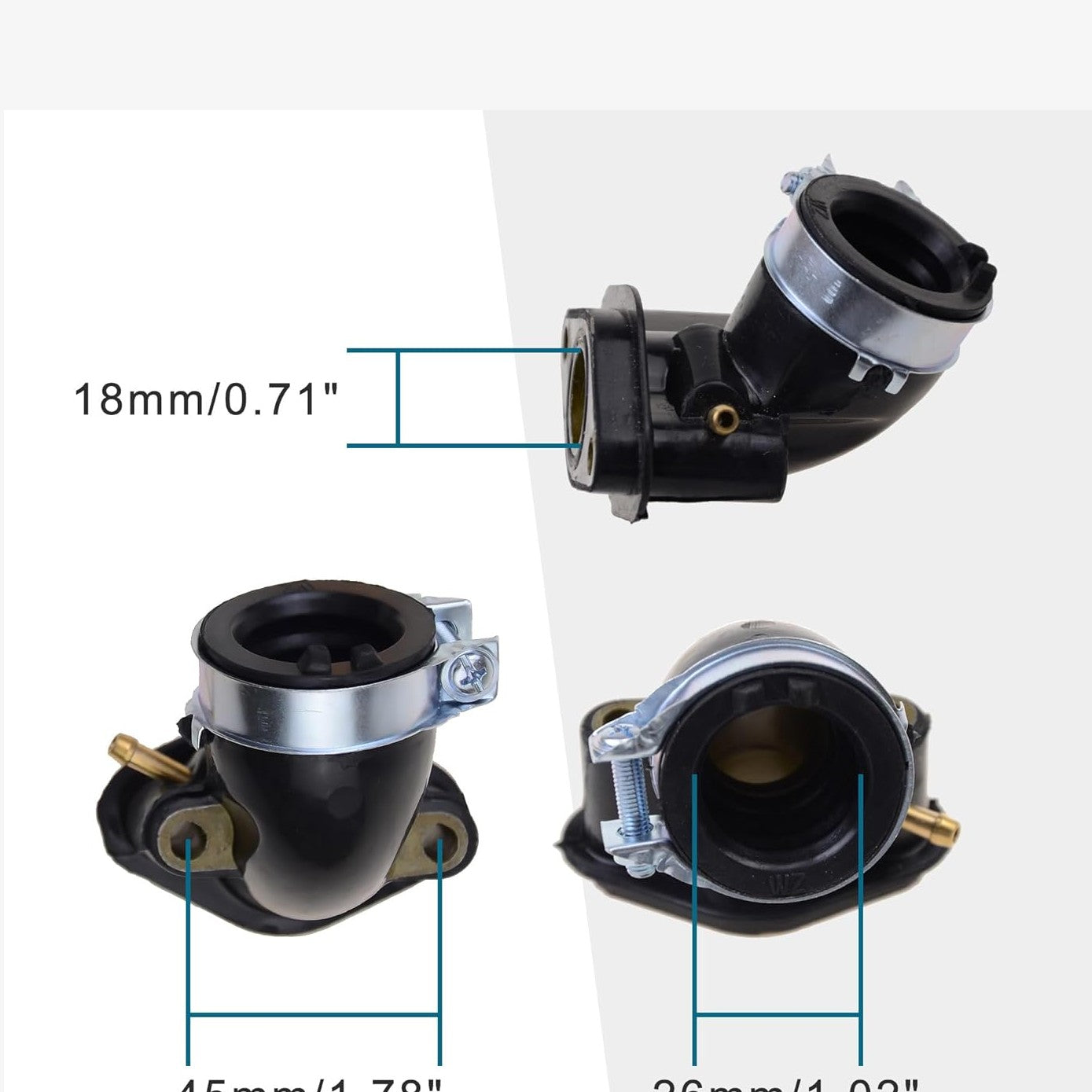 GOOFIT Fuel Filter 90 Degree Bent Intake Manifold Pipe with Intake Manifold Gasket Spacer Replacement for 50cc 70cc 90cc 110cc 125cc Taotao Roketa ATV Dirt Bike Go Kart 4 Wheeler