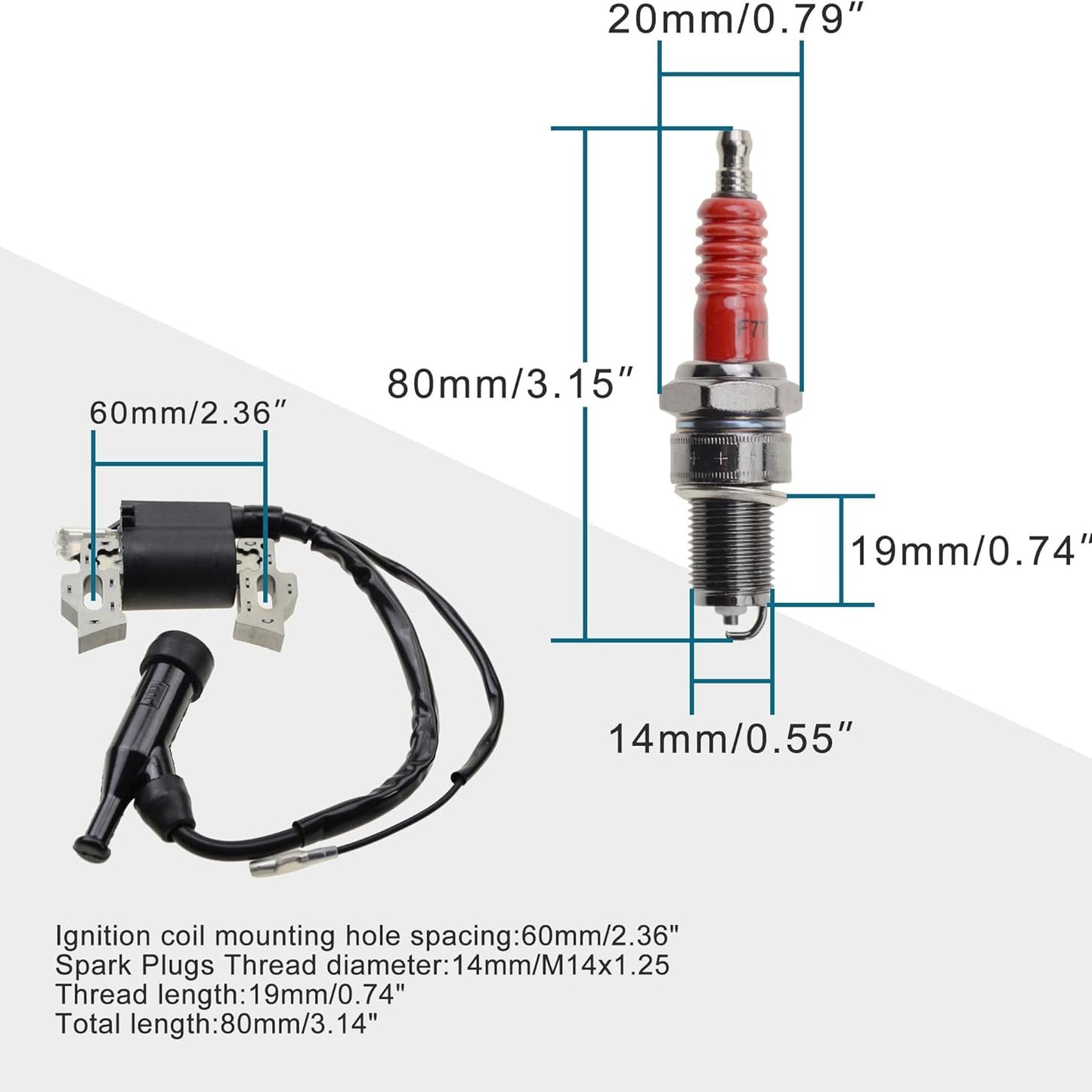 GOOFIT Ignition Coil Magneto Generator with F7TC Spark Plugs Replacement for GX120 GX160 GX200 GX240 GX270 GX340 GX390 Engine Lawnmower Tractor Rototiller Water Pump Go Kart Mini Bike